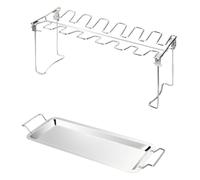 VICASKY Grille à Poulet en Acier Inoxydable avec Plateau, Pliable | Grillage et Rôtissage, Rangement Compact, Nettoyage Facile, Plateau Récupérateur, Finition Argentée