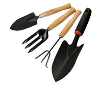 VICASKY Kit de Jardinage 4 Pièces, Mini Râteau et Pelle en Acier Inoxydable, Manche en Bois Ergonomique, pour Balcon et Jardin