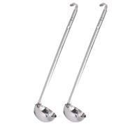 VICASKY Lot de 2 Louche à Soupe en Acier Inoxydable Argenté Manche Crochet, Grosse Cuillère pour Servir Soupe et Riz, pour Buffet et Fêtes