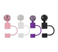 VICASKY Lot de 4 Embouts de Paille en Silicone Réutilisables Forme Boule Strass Scintillants pour Tumbler et Bouteille, Décoration Élégante pour Thé et Fête
