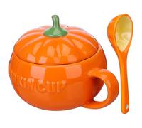 VICASKY Mug en Céramique Petite Taille de Citrouille Orange Couvercle et Cuillère, Tasse à Café Kawaii pour Maison et Bureau, Mug à Lait Réutilisable, pour Thé et Boissons Chaudes