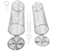 VICASKY Panier à Griller Rond en Acier Inoxydable Argenté Portable | Couvercle Rabattable, Répartition Homogène Chaleur, Crochet et Fourche, pour Plage et Camping