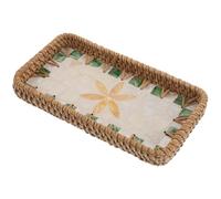 VICASKY Plateau de Rangement Cosmétique en Rotin Tressé Coquillages Décoratifs, Petit Modèle 21,6 X 11,7 Cm, Panier Peu Profond Multifonction pour Maquillage et Parfums, Organiseur