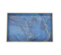 VICASKY Plateau Rectangulaire pour Centre de Table, Plateau de Service Petit-déjeuner, Plastique Marbré Bleu, Facile à Nettoyer, Rangement Multifonction, Déco Moderne pour Table