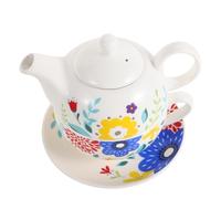 VICASKY Service à Thé en Céramique Ensemble de Théière avec Tasses et Soucoupe 1 Set Bouilloire 480 Ml Tasse 350 Ml pour Hôtel et Pique- Design Élégant