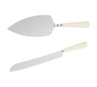 VICASKY Set de Couteau et Serveur à Gâteau, Poignée Céramique Beige | Acier Inoxydable, Prise Ergonomique et Surface Lisse, pour Tartes, Pizzas, Pâtisserie et Présentations