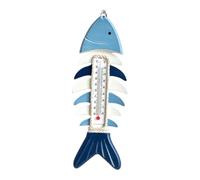 VICASKY Thermomètre Mural Décoratif en Bois Style Nautique Sculpture de Poisson, Jauge de Température pour Intérieur et Extérieur, Décoration Murale Marine