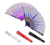 VICASKY Ventilateur Pliant Portatif Style Rétro Chinois Motif Floral Doré, 5pcs, Léger et Pratique pour Sandales Femme Voyage D'