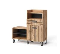 Vicco Armoire à chaussures Amber, Chêne Wotan, 100x100cm | avec porte et tiroir, pour le rangement de livres, lampes et objets du quotidien