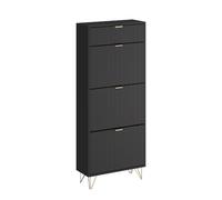 Vicco Armoire à Chaussures Helge, Noir, 60x145cm | 3 compartiments, autoportant pour un rangement peu encombrant dans le couloir