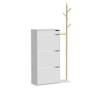 Vicco Armoire à chaussures "Ivo", Blanc 90 x 181.5 cm | avec 3 compartiments, 1 tiroir, pour le rangement des chaussures et accessoires dans le couloir