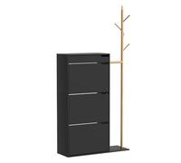 Vicco Armoire à chaussures "Ivo", Noir 90 x 181.5 cm | avec 3 compartiments, 1 tiroir, pour le rangement des chaussures et accessoires dans le couloir