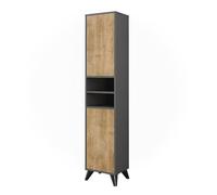Vicco Armoire de Salle de Bain Leano Anthracite/Chêne de Montagne 38x180cm | avec 2 portes, convient pour le rangement des accessoires de salle de bain et des serviettes