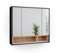 Vicco Armoire de toilette "Beatrice", Anthracite 80 x 72 cm | 3 Portes · 6 compartiments · Grande surface miroir · Rangement ouvert & fermé · Au-dessus du lavabo