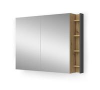 Vicco Armoire de toilette "Edelin", Anthracite/Chêne Artisan 100 x 75 cm | 2 Portes · 7 compartiments · Large surface miroir · Rangement ouvert & fermé · Au-dessus du lavabo