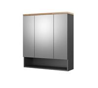 Vicco Armoire de toilette "Eden", Anthracite 70 x 77.5 cm | 3 Portes · 10 compartiments · Grande surface miroir · Rangement ouvert & fermé · Au-dessus du lavabo