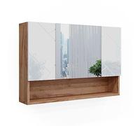 Vicco Armoire de Toilette Irma, Blanc Brillant/Chêne doré, 80.1x55cm | avec miroir et étagères ouvertes pour montage mural