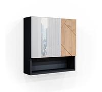 Vicco Armoire de Toilette Irma, Chêne doré/Anthracite, 54x55cm | à monter au mur avec miroir et étagères ouvertes