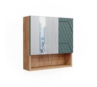 Vicco Armoire de Toilette Irma, Vert/Force de l'or Chêne, 54x55cm, à Monter au Mur avec Miroir et étagères Ouvertes