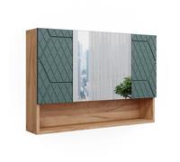 Vicco Armoire de Toilette Irma, Vert/Force de l'or Chêne, 80.1x55cm | avec miroir et étagères ouvertes pour montage mural