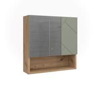 Vicco Armoire de Toilette Irma, Vert Sauge, 54x55cm | à monter au mur avec miroir et étagères ouvertes