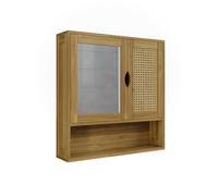 Vicco Armoire de Toilette Liora, Bambou, 56x58cm | avec miroir, pour le rangement des accessoires de salle de bain et des serviettes
