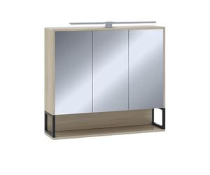 Vicco Armoire de Toilette Vionna, Chêne/Noir, 80x71.5cm | avec lumière LED, avec étagère intérieure réglable en hauteur pour une utilisation flexible