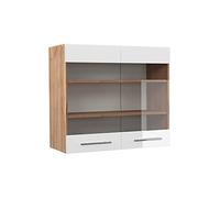 Vicco Armoire en Verre Fame-Line, Blanc Haute Brillance, 80cm | Façade en MDF · Fermeture douce · Profondeur - 34,1 cm · Poignées en métal · ✓ Tout en vue