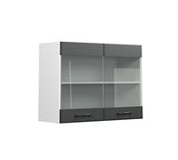 Vicco Armoire en verre "R-Line", Anthracite campagne/Blanc 80 cm | Façade en MDF · 1 Tablette · Profondeur - 31 cm · Librement combinable · ✓ Tout en vue