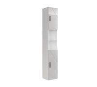 Vicco Armoire haute "Irma", Blanc/Blanc Haute brillance 30 x 190 cm | 2 Portes · 6 compartiments · Mural · Rangement ouvert & fermé · Pour produits de soin & accessoires de salle de bains