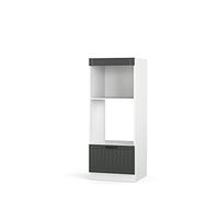 Vicco Armoire Micro-Ondes Fame-Line, Anthracite Campagne, 60cm | Façade en MDF · Coulisses métalliques à extension totale · Pieds réglables en hauteur · Poignées en métal