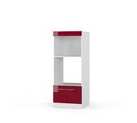 Vicco Armoire Micro-Ondes Fame-Line, Bordeaux Brillant, 60cm | Façade en MDF · Coulisses métalliques à extension totale · Pieds réglables en hauteur · Poignées en métal