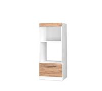 Vicco Armoire Micro-Ondes Fame-Line, Chêne doré, 60cm | ✓ Niche pour four · Coulisses métalliques à extension totale · Pieds réglables en hauteur · Poignées en métal