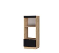 Vicco Armoire Micro-Ondes Fame-Line, Noir rayé, 60cm | Façade en MDF · Coulisses métalliques à extension totale · Pieds réglables en hauteur · Poignées en métal