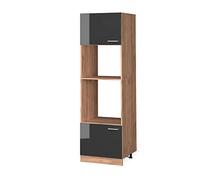 Vicco Armoire Micro-Ondes R-Line, Anthracite Haute Brillance, 60cm | 2 Portes · ✓ Niche pour four · ✓ Niche pour micro-ondes · Pieds réglables en hauteur · Librement combinable