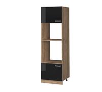 Vicco Armoire Micro-Ondes R-Line, Noir Haute Brillance, 60cm | 2 Portes · ✓ Niche pour four · ✓ Niche pour micro-ondes · Pieds réglables en hauteur · Librement combinable