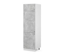 Vicco Armoire pour frigo R-Line, Béton, 60cm | 3 Portes · ✓ Niche pour réfrigérateur · Pieds réglables en hauteur · 1 Tablette · Librement combinable