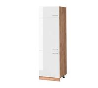 Vicco Armoire pour frigo R-Line, Blanc Haute Brillance, 60cm | 3 Portes · ✓ Niche pour réfrigérateur · Pieds réglables en hauteur · 1 Tablette · Librement combinable