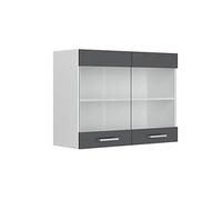 Vicco Armoire Suspendue R-Line, Anthracite Haute Brillance, 80cm | avec portes vitrées, pour le rangement d’objets ménagers et utilitaires