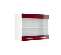 Armoire suspendue Vicco R-Line Rouge bordeaux Haute brillance 80cm avec portes vitrées, Model 41685