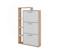 Vicco Benne à chaussures "Orlando", Blanc/Sonoma 80 x 128.3 cm | avec 3 compartiments pliables, pour le rangement peu encombrant des chaussures et le dépôt d’accessoires