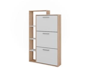 Vicco Benne à chaussures Orlando, Blanc/Sonoma, 80x128.3cm avec 3 compartiments pliables, pour le rangement peu encombrant des chaussures et le dépôt d’accessoires