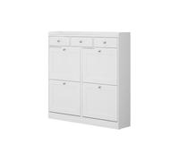 Vicco Benne à chaussures Vitto, Blanc, 100x99.5cm | avec 3 tiroirs et 4 compartiments pliants, pour un rangement peu encombrant des chaussures et accessoires