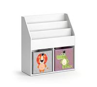 Vicco Bibliothèque Enfant Luigi, Blanc, 72x79cm | avec 2 boxes pliants opt.3, combinable pour le rangement de livres et de jouets