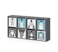 Vicco Bibliothèque Enfant Scutum, Gris, 143x72cm avec 8 Boxes pliants, Convient pour Le Rangement des Jouets et des Livres