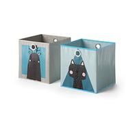 Vicco Boîte pliante, gris/bleu, 30x30cm | Lot de 2, avec œillet pour un retrait facile et motifs adaptés aux enfants