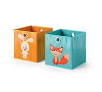 Vicco Boîte pliante, orange/bleu, 30x30cm | Lot de 2, avec œillet pour un retrait facile et motifs adaptés aux enfants