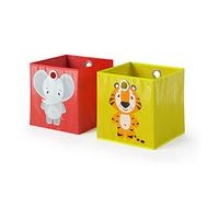 Vicco Boîte pliante, Rouge/jaune, 30x30cm | Lot de 2, avec œillet pour un retrait facile et motifs adaptés aux enfants