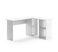 Vicco Bureau d'angle Carlo, Blanc, 136x112cm | avec étagères ouvertes pour une organisation flexible de l’espace de travail