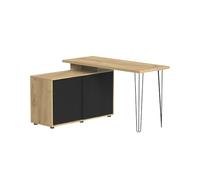 Vicco Bureau d'angle Notivo, Noir, 135x55cm | avec armoire de classement, adapté au télétravail et au bureau